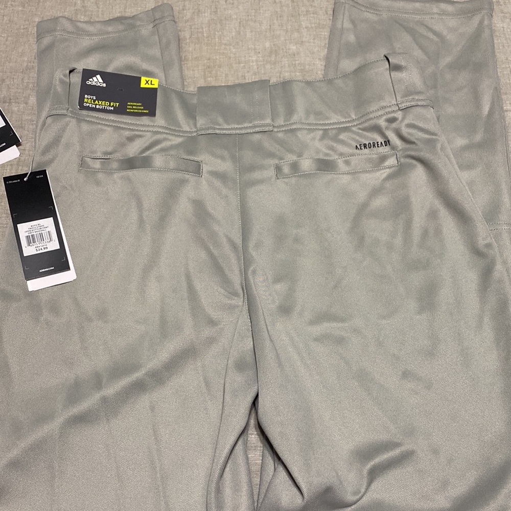 Adidas baseball grey pants open bottom boys relaxed fit YXL youth extra large - Picture 2 of 4